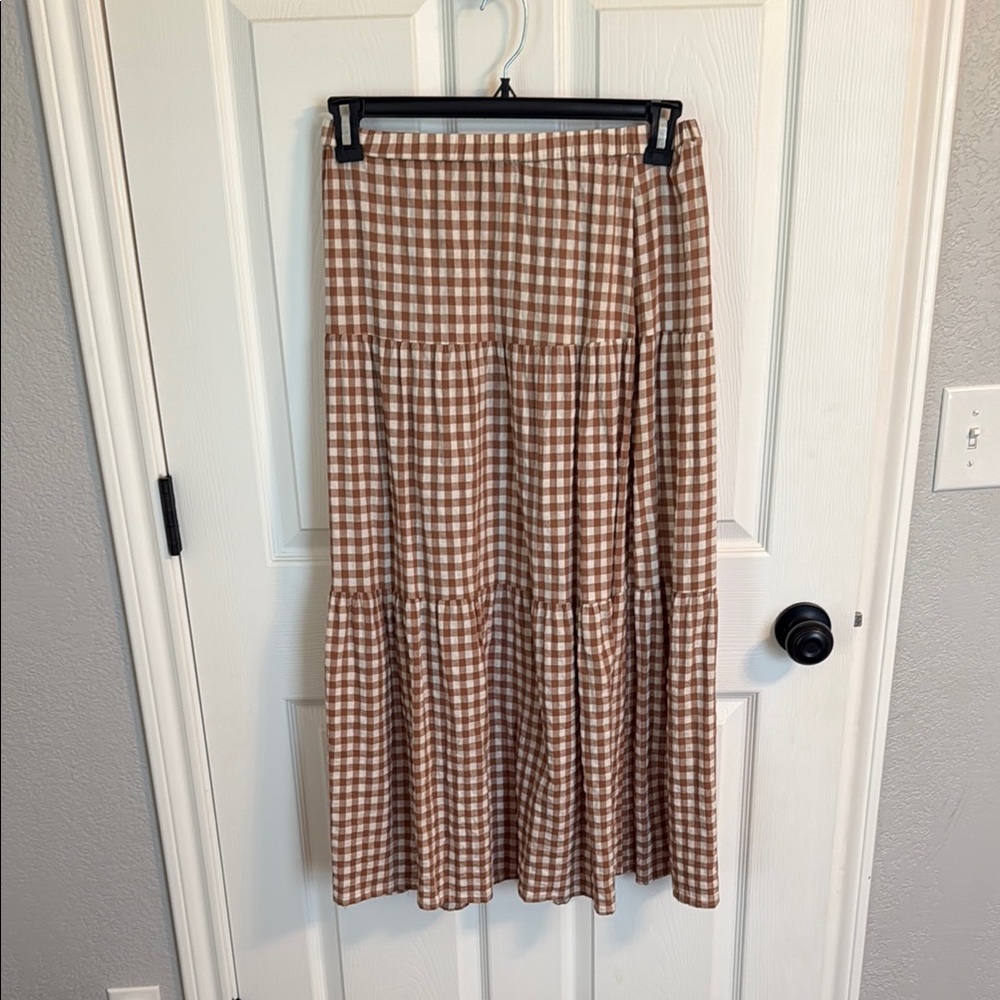 Brown Gingham Tiered Skirt